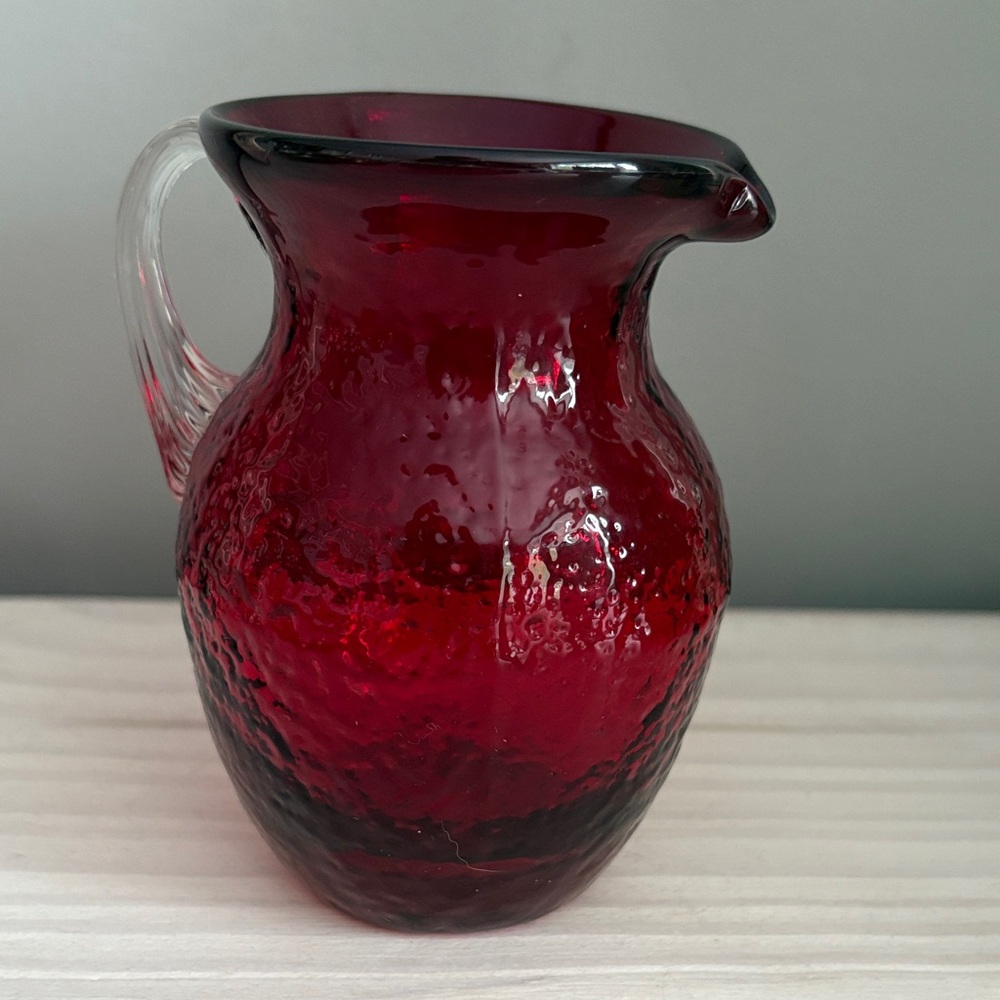 VTG Handblown Red Glass 4-1/2" Pitcher Vase - Decorative Home Art